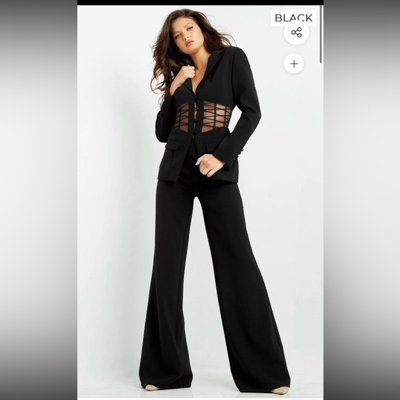 Jovani Black Wide Leg Jumpsuit with Sheer Details